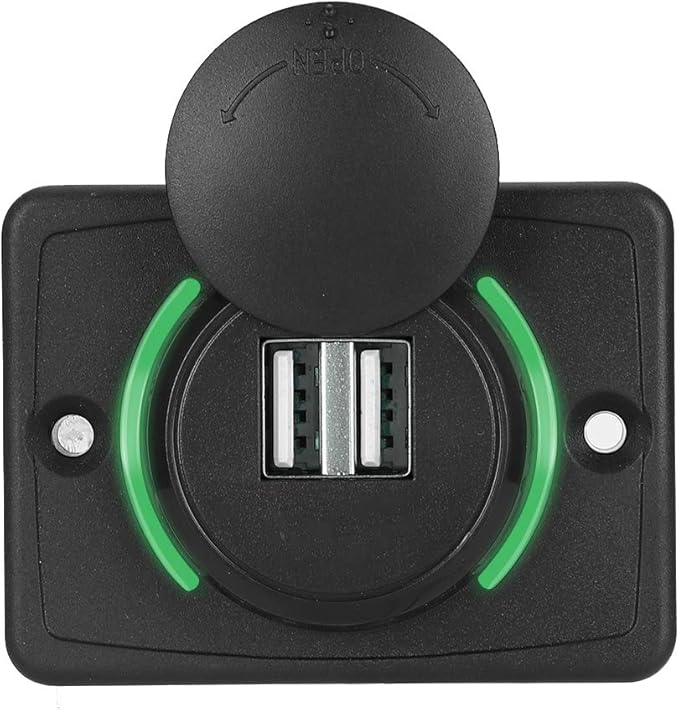 Car Dual USB Port Socket, 3.1A DC12V/24V Portable Mini Power Charger Socket with LED Indicator for High End Large Scale Vehicles Such as Ships, Yachts, RVs, Buses(Green)