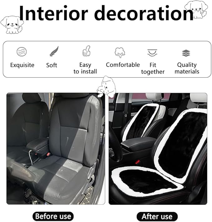 Set of 4 Car Headrest & Lumbar Support & Seat Cushion & Back Support Pillow Cute Black & White Dog Pattern Car Seat Pillow Comfortable & Durable Car Accessories Pillow for Long Sitting