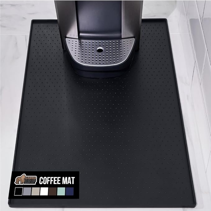 GORILLA GRIP Silicone Coffee Mat, 15x23, Espresso Machine Bar Accessories, Keep Kitchen Counters Clean, Stays in Place, Waterproof and Heat Resistant Dish Drying Mats, Home Decor Essentials, Black