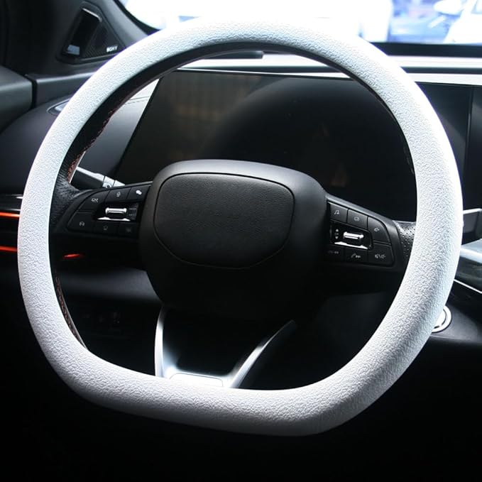 SEGADEN Leather Texture Soft Silicone Car Steering Wheel Cover Universal Anti-Slip Design Protective Case SWT1200 White