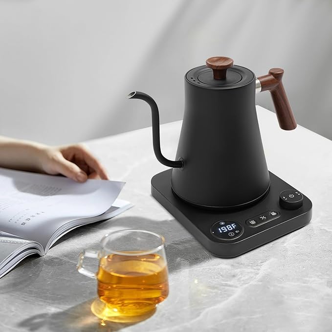 Electric Gooseneck Kettle, 1200W Quick Heating with LED Display, Stainless Steel Inner, Adjustable Temperature, 24H Insulation, Auto Shut Off, for Pour Over Coffee, Tea, French Press (Black)