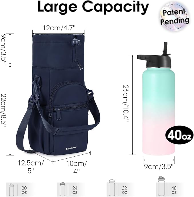 sportsnew Water Bottle Holder with Strap 32oz 40oz Insulated Water Bottle Carrier Sling Bag with Phone Pocket Crossbody