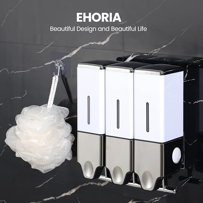 3-in-1 Quadrate Dispensers for The Shower,Shower soap Dispenser,Conditioner Dispenser, Shampoo Dispenser,No Drilled Wall Mounted Distributor,Hotel,Bathroom,Home