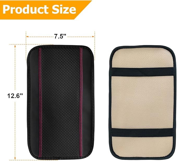 Armrest Pad for Car, PU Leather Auto Center Console Cushion Mat, Four Seasons Automotive Armrest Seat Box Cover, Universal Vehicle Interior Accessories for SUV, Truck, Van (Black/Pink)