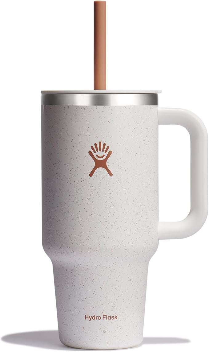Hydro Flask Travel Tumbler with Handle, Lid and Straw - Insulated Stainless Steel in 32 Oz Seasalt