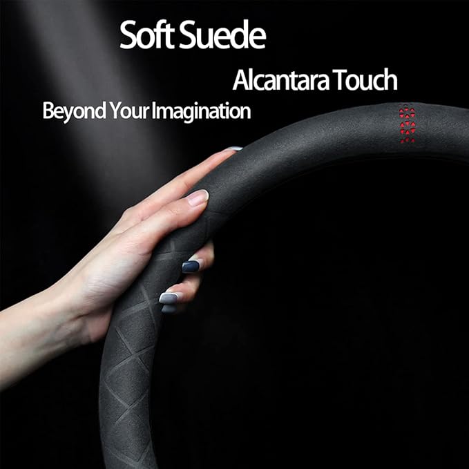 Suede D Shape Steering Wheel Cover,Compatible with Subaru WRX Suede Leather Sport Non-Slip Wheel Cover Car Interior Accessories 15 inch for Man and Women