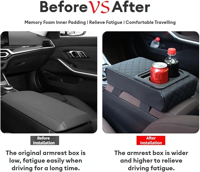 Center Console Booster Cover Car Armrest Box Pad Leather Arm Rest Cushion with Cup Holder Mobile Phone Storage Armrest Protection Pad for Car (Pure Beige, 13.58 * 8.07 * 2.95 inch)