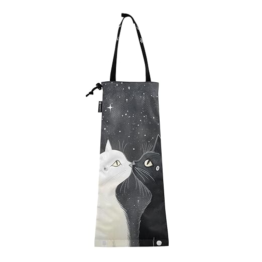 ALAZA Hanging Car Trash Bags Garbage Bag Trash Can for Back Seat Small Black Cat White Cat Washable Storage Bag Retractable 2 Pack