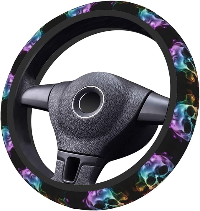 Smokes-Skull Universal Fit Steering Wheel Cover for Car, Truck, and SUV, Durable Steering Wheel Protection