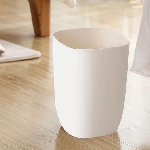 Bathroom Trash Can, Small Garbage Can for Bedroom, Living Room, Kitchen, Slim Cute Plastic Waste Basket for Office, 7L, Ivory White