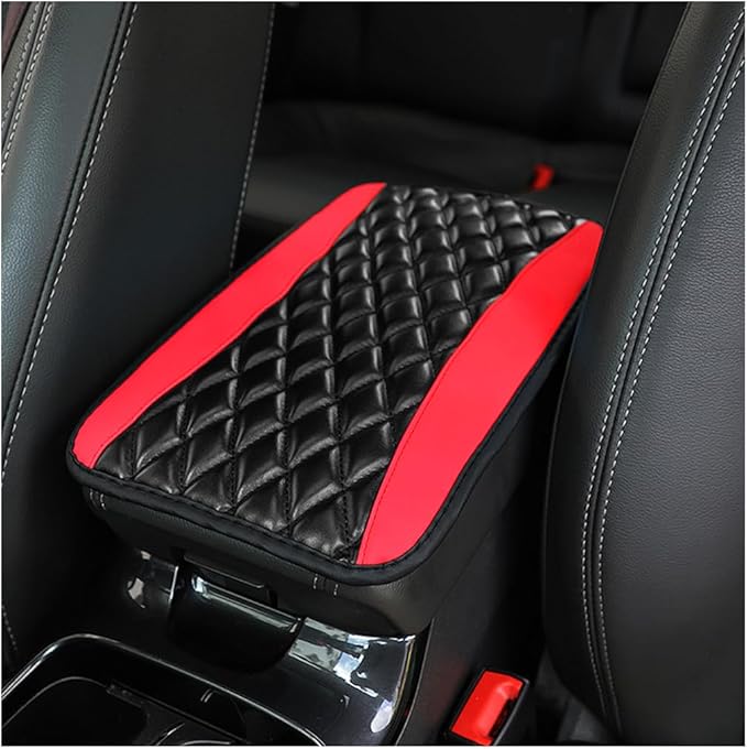 Car Center Console Pad, Universal Waterproof Armrest Seat Box Cover, 12.6" x 7.5" PU Leather Auto Armrest Protector, Car Interior Accessories Decor for Most Vehicles, Truck, SUV (Red)