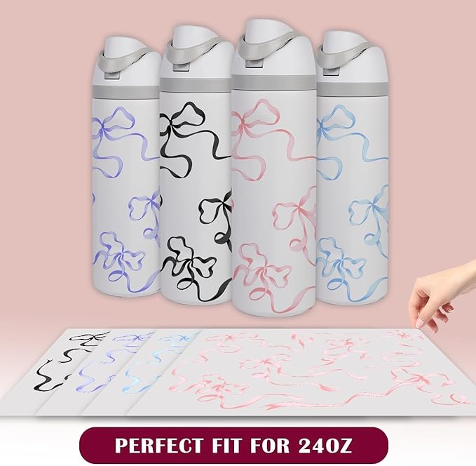 4PCS Bows Stickers for Owala Water Bottle, Stickers Waterproof Compatible with Urban Outfitters Owala Bottles, Tumbler Cup Accessories Decal Decorate (Purple Black Pink Blue, 24 OZ, Bows)