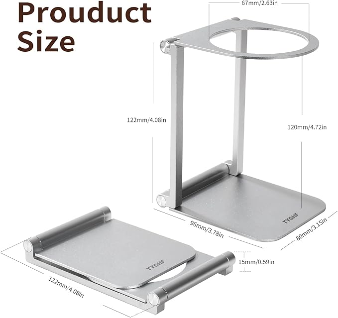 Pour Over Coffee Maker Stand,Foldable Portable Electric Espresso Machine Stand,Holder for Coffee Grinder,Universal Dripper,V60 Dripper,Travel Coffee Maker, Press Round&Sliver