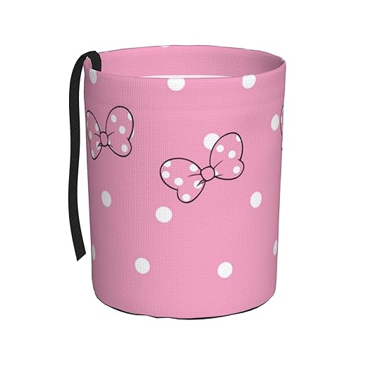Cute Pink White Polka Dots Car Trash Can Garbage Cans Foldable,Small Hanging Car Organizer Storage Bag Leak Proof, Auto Back Seat Trash Bin Universal for Truck, SUV, Outdoor Travel