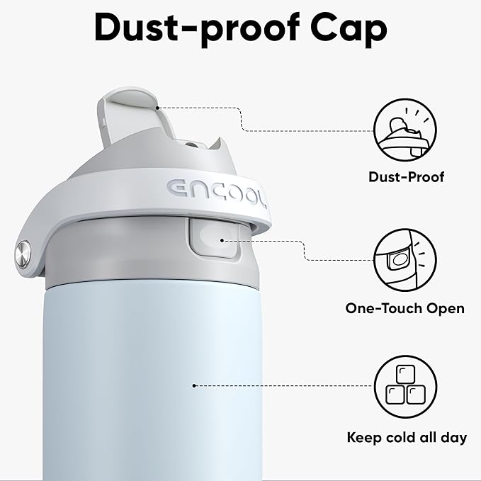 ENCOOL Leakproof Insulated Water Bottle with Straw Dual-Sip Water Bottle Bag-Safe Design for Work, Commute & Gym – Keeps Drinks Cold All Day, 24 oz, Misty Grey