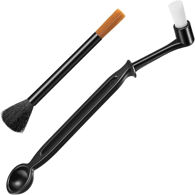 2PCS Coffee Grinder Brush Set, Espresso Machine Cleaning Brush Kit with Natural Wooden Handle, Multifunctional Coffee Brushes Cleaning Tool with Spoon for Barista Coffeebar Accessories