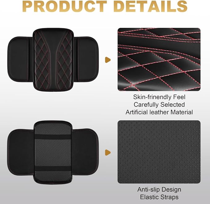 Center Console Cover Fit for RAV4 Scratch & Wear Resistant Waterproof Middle Console Cover with 2 Storage Bags(Black&Redline)