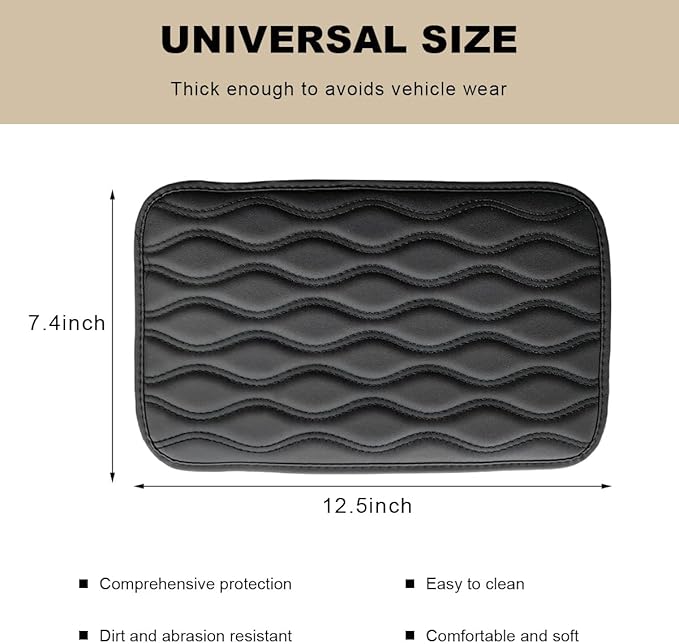 Car Center Console Pad, Waterproof Leather Armrest Seat Box Cover Protector, Non-Slip Middle Console Cushion Pad Interior Decor Fits Most Vehicles, Car Accessories (Black)