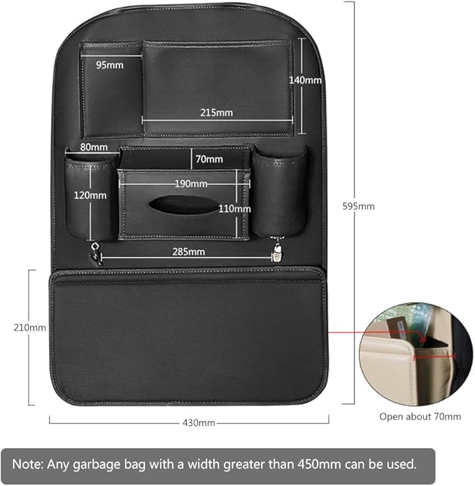 1PCS Car Backseat Organizer Seat Back Protectors Kick Mats, PU Leather Car Storage Organizer Hanging Bag with Car Tissue Holder Kids Toys Storage Car Accessories (Black)