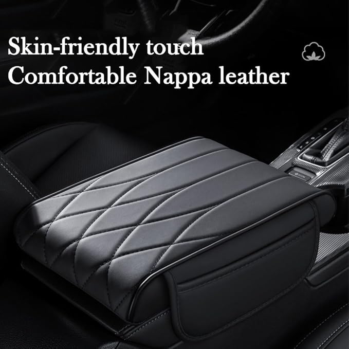 Car Center Console Cover for Ford Bronco Badlands/Sasquatch 2021-2025, Leather Armrest Pad Comfortable Waterproof Arm Rest Box Cushion Protector with Storage Bag,Normal-D/Beige