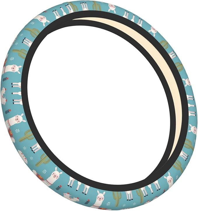 Llama-Print Neoprene Steering Wheel Covers Women Men Car Accessories, Universal 15 Inch Fit Auto, Suvs, Truck