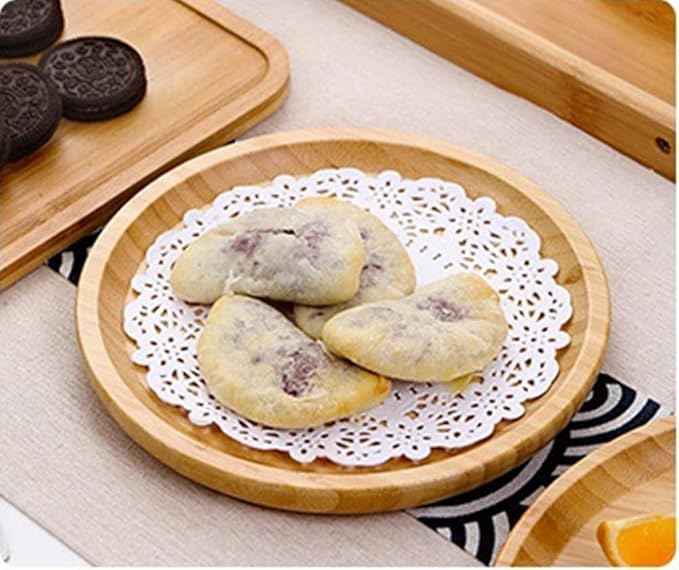 Round Bamboo Tray, Wood Serving Tray, Wooden Platter, Wood Charcuterie Board, Decorative Tray for Coffee Table, 7.9 inch
