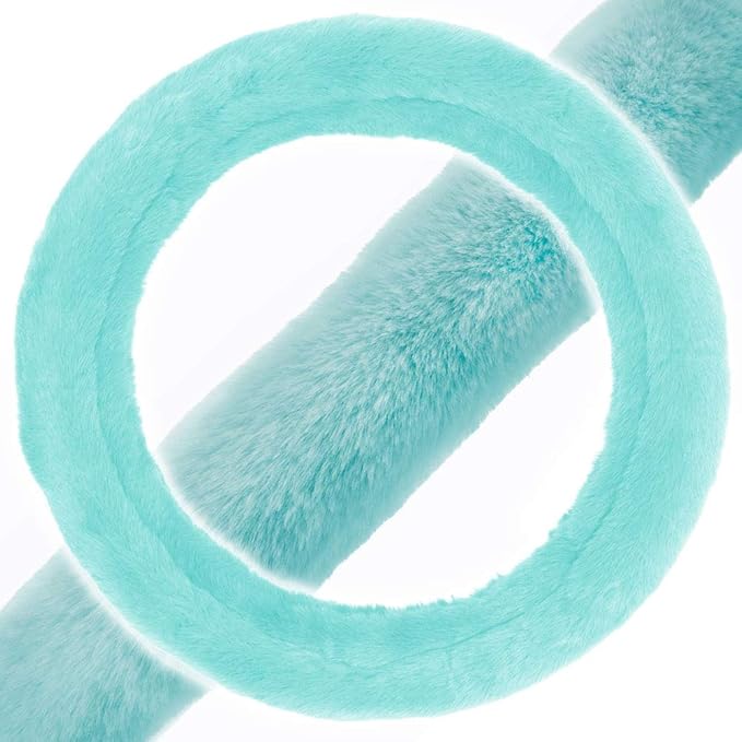 Carbella Faux Fur Steering Wheel Cover for Women – Wool Sheepskin Fluffy Fleece Warm and Cozy Comfort for Hands in Winter, Fits Most Steering Wheel Sizes 14.5 - 15 inch