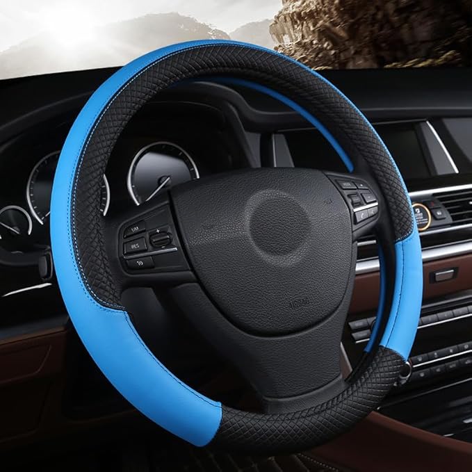 Steering Wheel Cover for Jeep Grand Cherokee 2025 2022-2024, Leather Easy Installation Car Interior Accessories Breathable Auto Protector Non Slip Grip,Blue