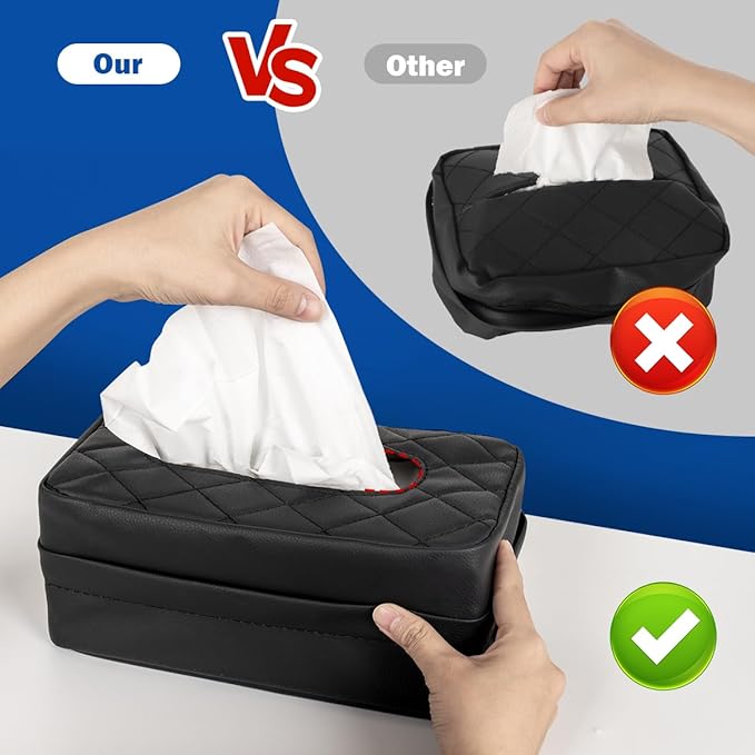 Car Tissue Holder, Standard Tissue Holder for Car Pu Leather Car Napkin Holder, Car Backseat Extra Large Tissue Organization Fit for 120-230 Tissues per Box 9.84'' x 4.72'' x 5.91'' (Black)