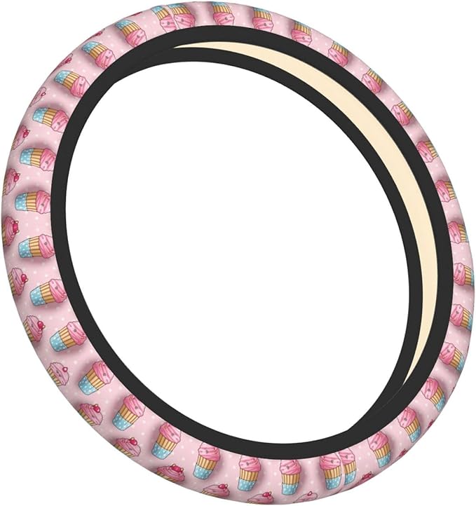 Cupcake Pattern Universal Fit Steering Wheel Cover for Car, Truck, and SUV, Durable Steering Wheel Protection