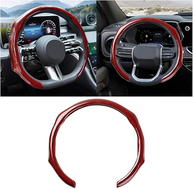 Carbon Fiber Car Steering Wheel Cover, Leather Non-Slip Vehicle Steering Wheel Cover for 14.5-15 Inch, Comfortable Auto Interior Protector Decoration Accessories, Universal Fit(Red)