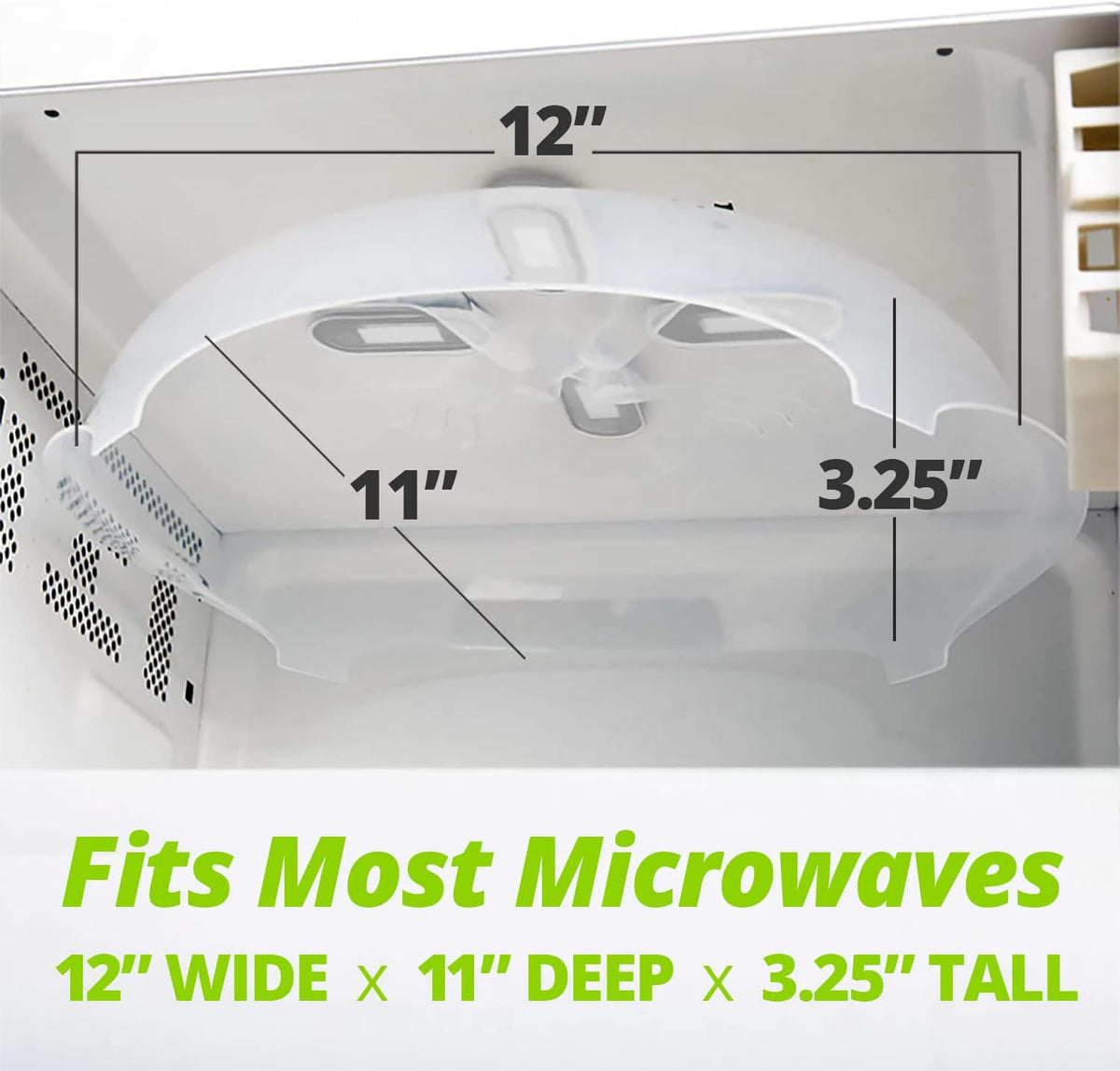 HOVER COVER Magnetic Splatter Cover, 12-Inch Clear BPA-Free Food Lid, Vented Plate Guard with Steam Vents, Anti-Splash Microwave Lid, Dishwasher Safe, Space-Saving Magnetic Storage - Gray
