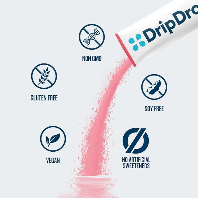 DripDrop Zero Sugar Plus - Sugar Free Hydration Packets- Single Serve Electrolytes Powder Drink Mix - Raspberry Lemonade, Watermelon, Tangerine, Tropical Punch - Non-GMO, Gluten Free, Vegan- 16 Sticks