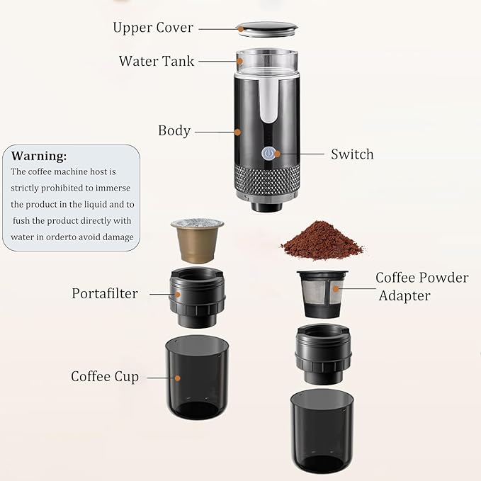 Portable Espresso Machine Type-C Rechargeable Coffee Machine Mini Electric Powder Capsule Coffee Maker 15 Bar Pressure Suitable for Capsule & Coffee Powder for Camping, Travel, Outdoor, RV