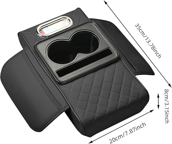 Car Armrest Cushion, 5-in-1 Center Console Cover with 2 Storage Bags Cup Holder, Cup Holder Tissue Slot Phone Slot for Car, Universal Car Armrest Box Cover Protection Pad for Most Vehicles (C)