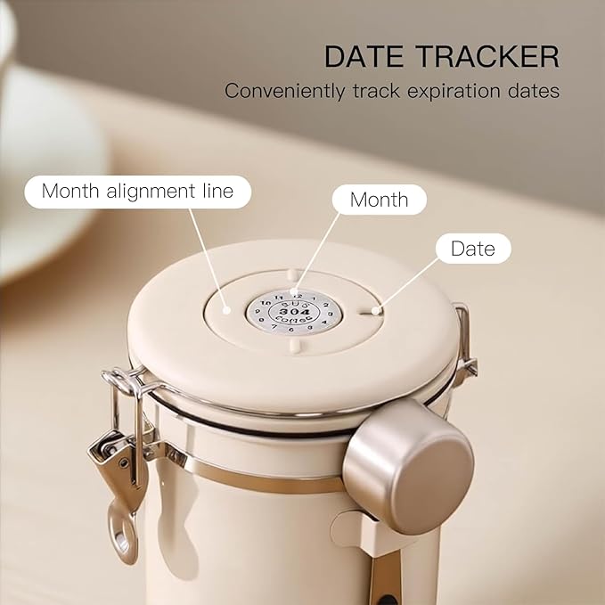 MEGAWISE 304 Stainless Steel Coffee Canister – Large Capacity Kitchen Container with CO₂ Valve & Date Tracker, Vacuum-Sealed Canister for Coffee Beans, Grounds & Dry Goods (2.8, Liters)