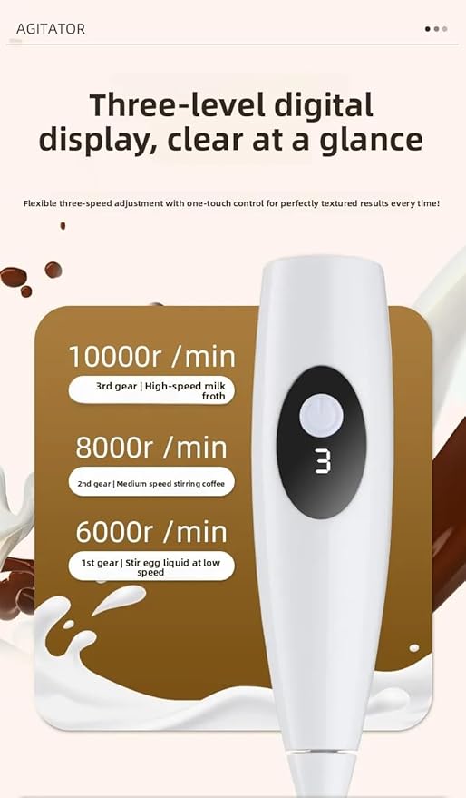 Digital Display Rechargeable Milk Frother Handheld, Frother Wand Mixer with Battery and Speed Indicator for Coffee, Latte, Cappuccino, Frappe Drink, Hot Chocolate White