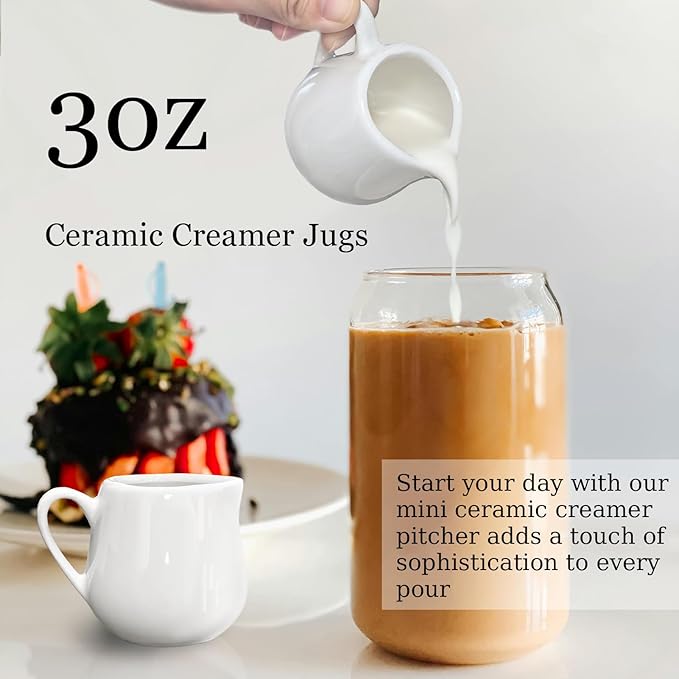 12 Pack 3 Oz Mini Ceramic Creamer Pitcher, Small Porcelain Syrup Pitcher Coffee Creamer Dispenser with Handle for Milk Sauce Coffee Tea Salad Dressing Cream, White