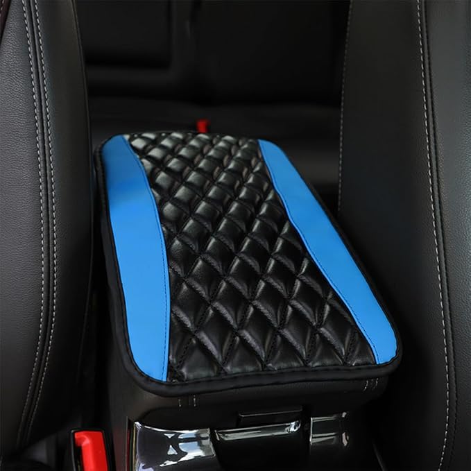 Leather Car Armrest Box Pad for Corvette C8 Stingray/C8 Coupé/C8 Z06/C8.R/C8 LT2 LT6 2019-2023 Waterproof Armrest Center Console Protector Cover Universal Arm Rest Cushion,Blue
