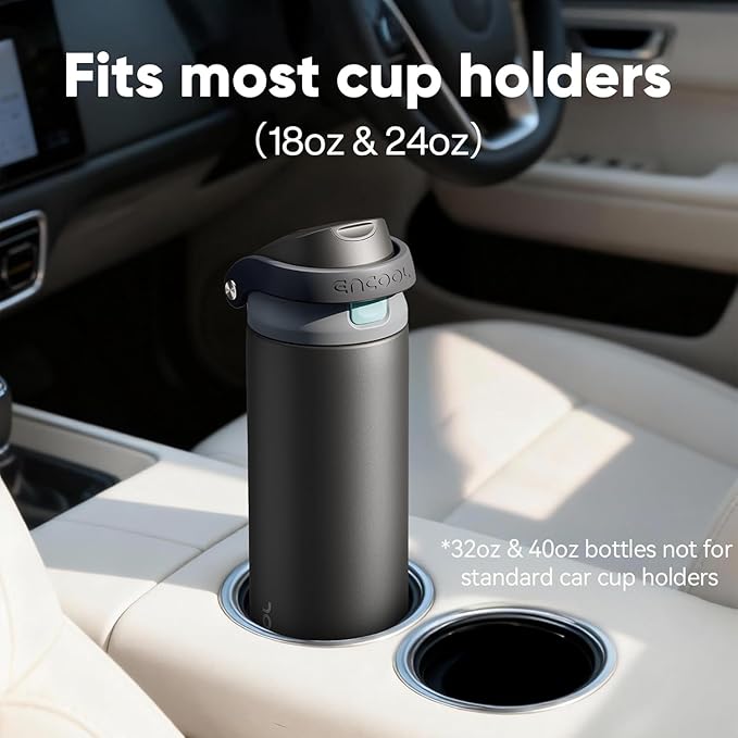 ENCOOL Leakproof Insulated Water Bottle with Straw Dual-Sip Water Bottle Bag-Safe Design for Work, Commute & Gym – Keeps Drinks Cold All Day, 24 oz, Coffee White