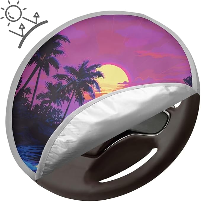 Palm Tree Vehicle Steering Wheel Shade Cover Foldable Car Rudder Sun Heat Shield 17 Inch Easy to Install Steering Wheel Sunblock Cover for SUV Vehicle Sedan Truck 2025