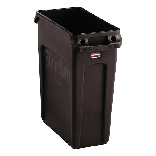 Rubbermaid Commercial Products Slim Jim Trash/Garbage Can with Venting Channels, 16-Gallon, Brown, for Kitchen/Office/Workspace