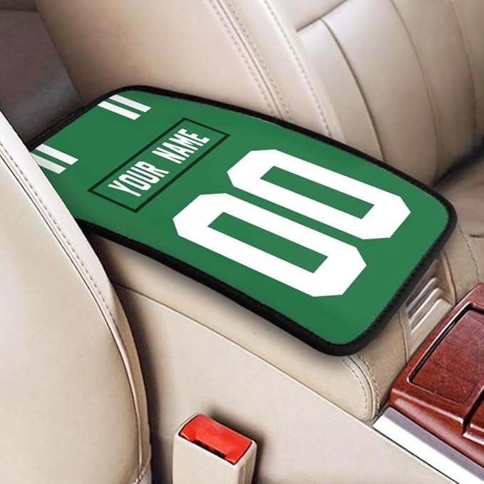 Custom Car Armrest Cover,Add Personalized Name and Number As Gifts for Loyal Football Fans,American Football Auto Center Console Pad Car handrail Box Cushion,Fit for Most Car Seat Box Cover Protector