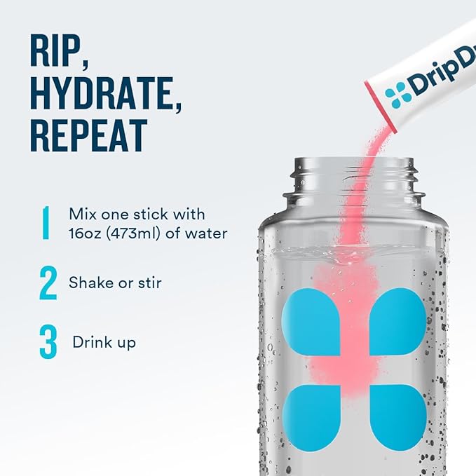 DripDrop Zero Sugar Plus - Sugar Free Hydration Packets- Single Serve Electrolytes Powder Drink Mix - Raspberry Lemonade, Watermelon, Tangerine, Tropical Punch - Non-GMO, Gluten Free, Vegan- 16 Sticks