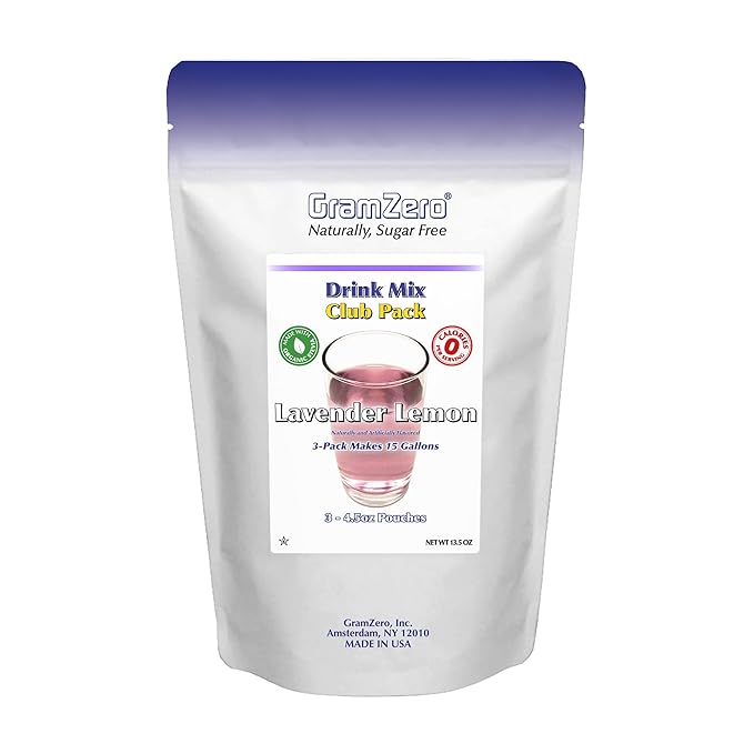 GramZero Lavender Lemon Zero Calorie Sugar Free Drink Mix, Great For Nutrition Club Loaded Tea, Stevia Sweetened
