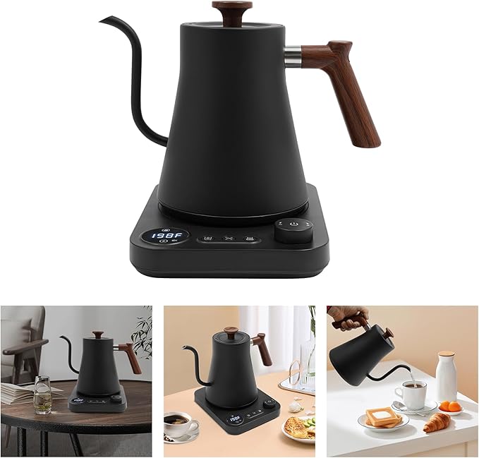 Electric Kettle Gooseneck Kettle for Pouring Over Water Coffee Tea 1200W Quick Heating 0.24Gal Capacity (Black)