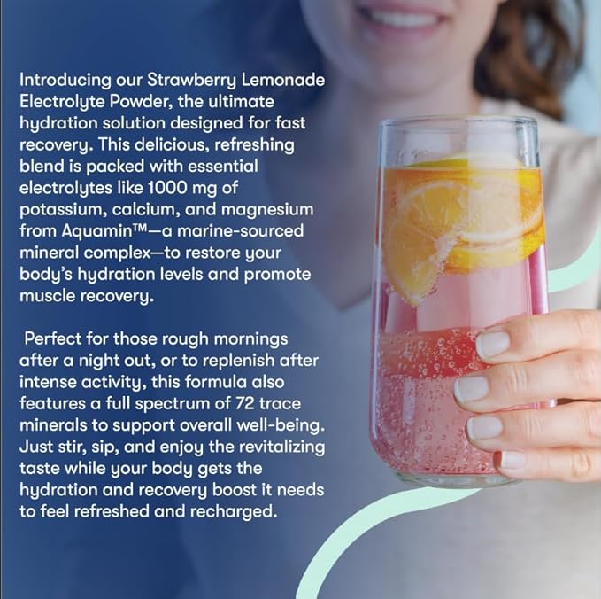 Flyby Electrolytes Powder [ No Added Sugar: Naturally Sweetened ] Contains Potassium, Aquamin™ Calcium & Magnesium, Sea Salt Sodium, Full Spectrum 72 Trace Minerals - Strawberry Lemonade