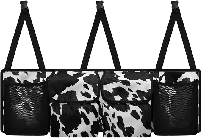 Car Trunk Organizer and Storage, Black Cow Print Car Organizer Keep the Car Clean and Tidy, Washable Car Organization Women Automotive Interior Accessories for SUV/MPV/Truck/Van/Sedan