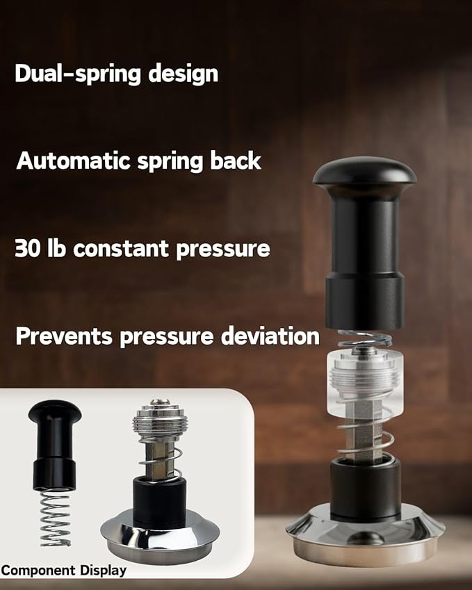 Espresso Tamper Double Spring Loaded 51/53mm with WDT Tool Espresso Accessories Kit, Stainless Steel Corrugated Base, Dosing Funnel, Tamper Mat (51mm)