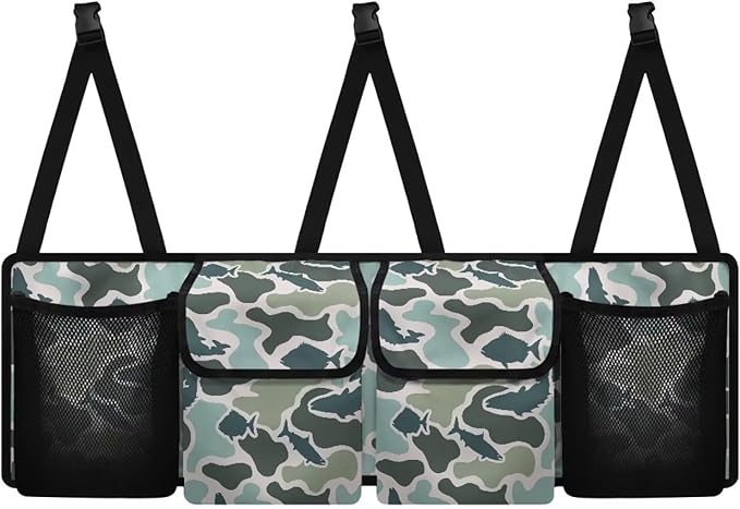 CLOHOMIN Fish Camo Car Organizer for SUV Sedan Truck Hanging Cargo Storage Bag with 4 Pockets Car Trunk Backseat Organizer Trunk Organizer Decor